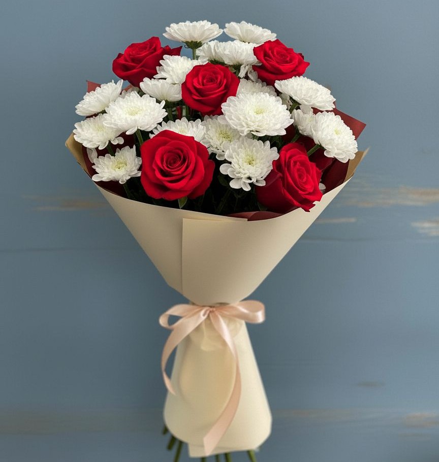 Букет цветов из: Розы и Хризантемы в Лебедяни