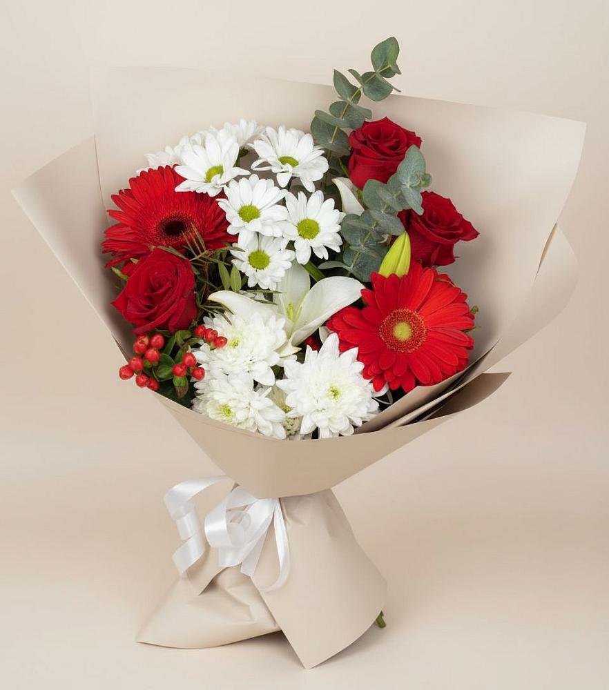 Букет цветов из: Розы, Хризантемы, Герберы и Лилии в Лебедяни